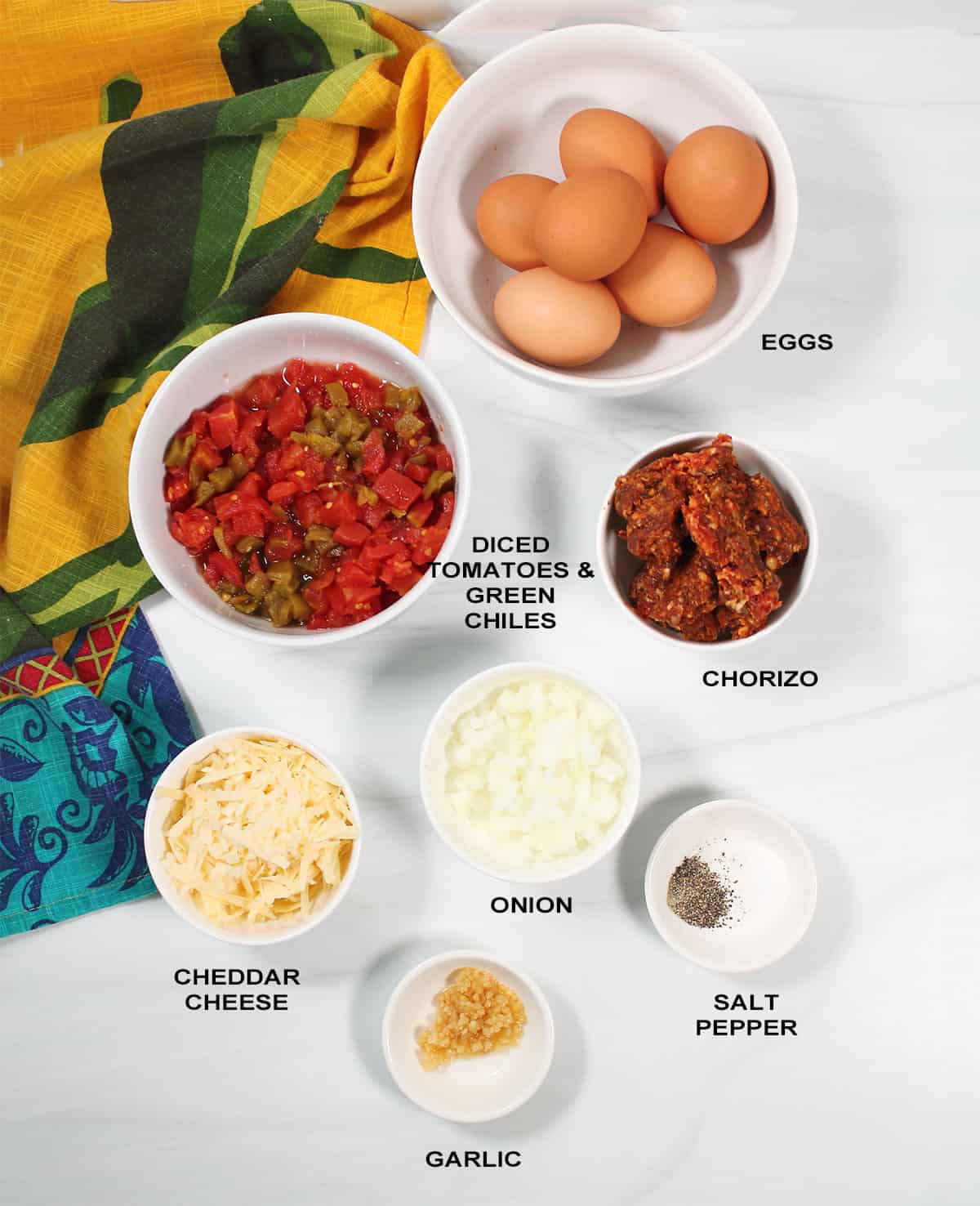 Ingredients for frittata with chorizo.