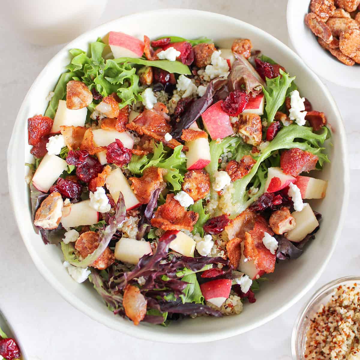 Tossed ingredients for fall salad.