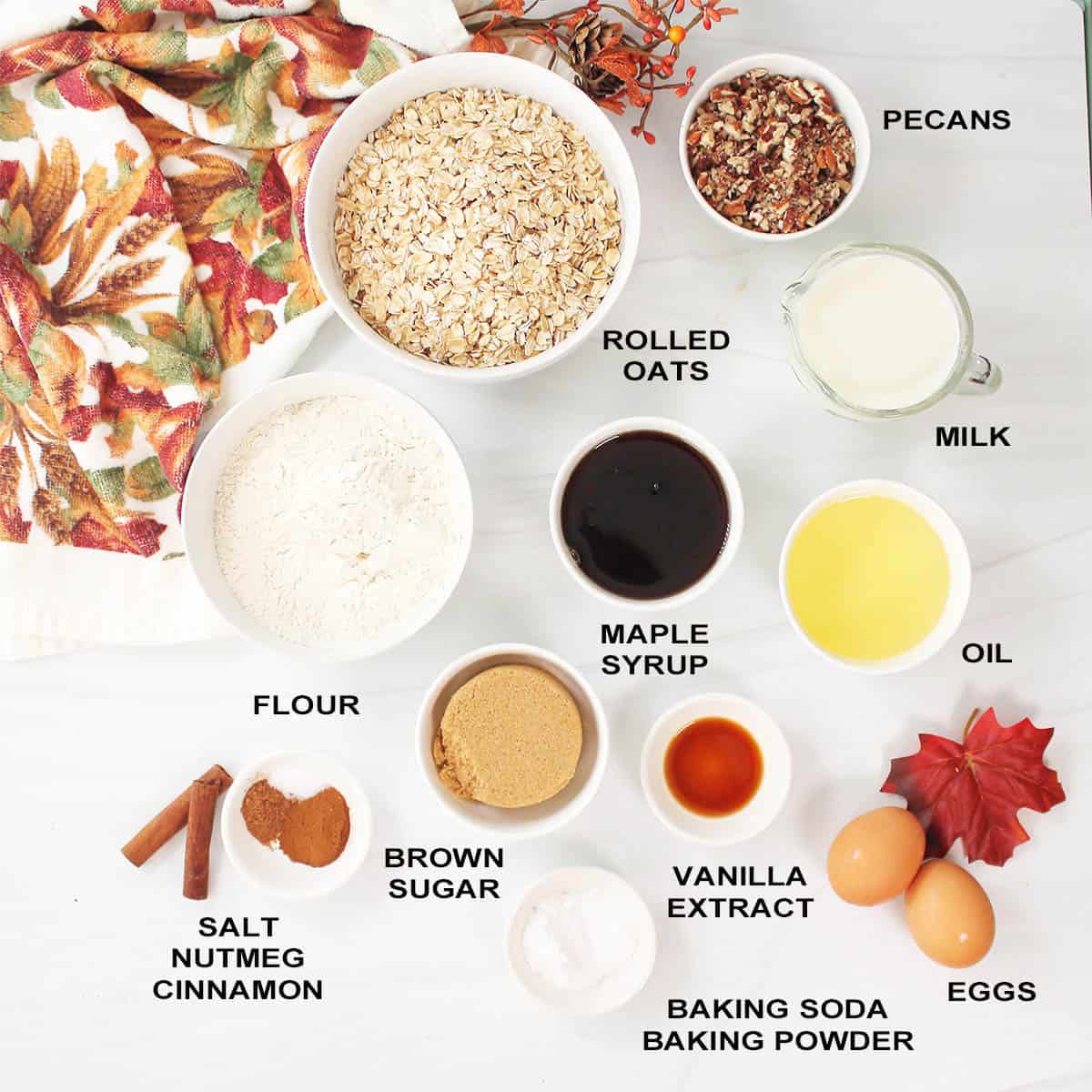 Cinnamon oatmeal muffins ingredients.