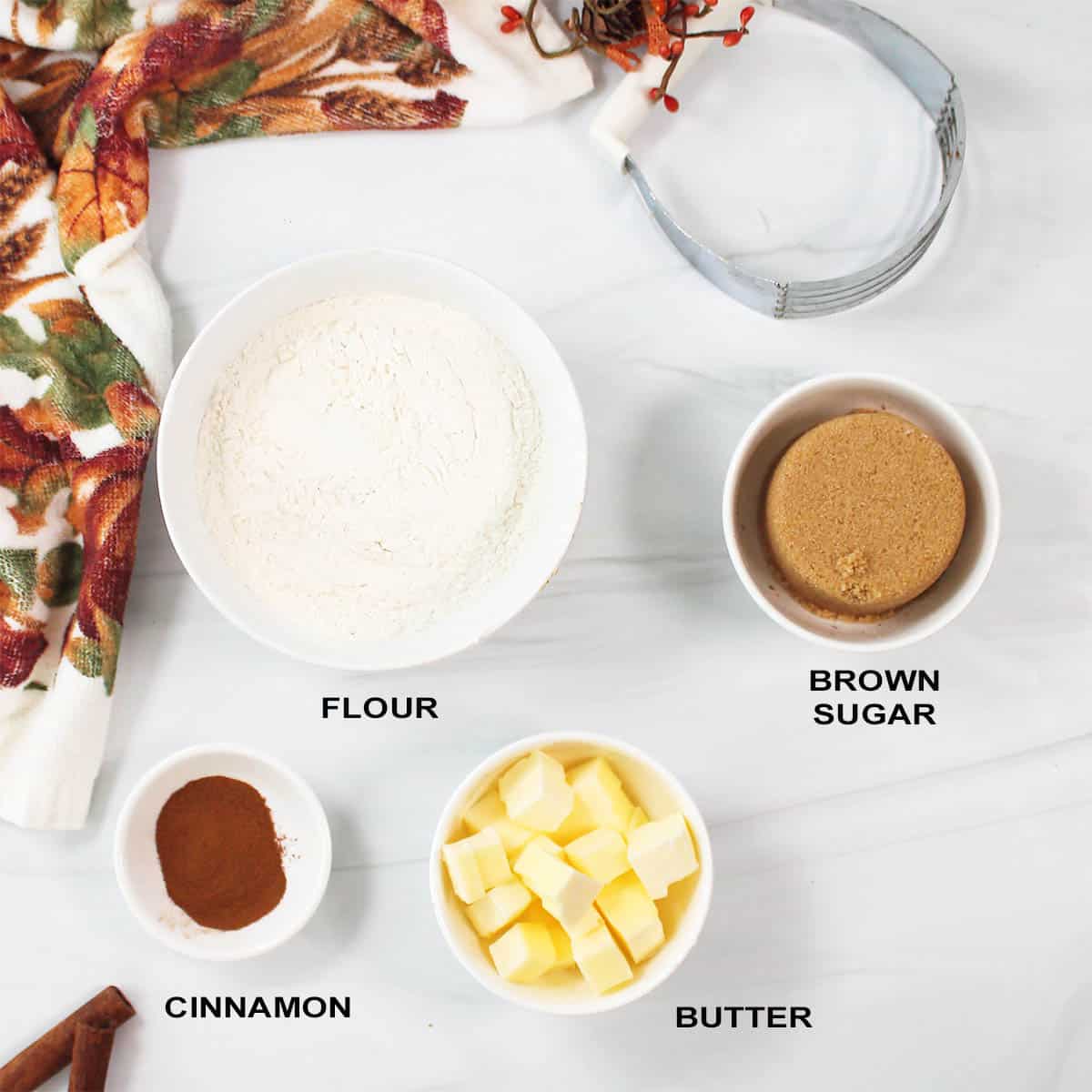 Streusel crumb topping ingredients.
