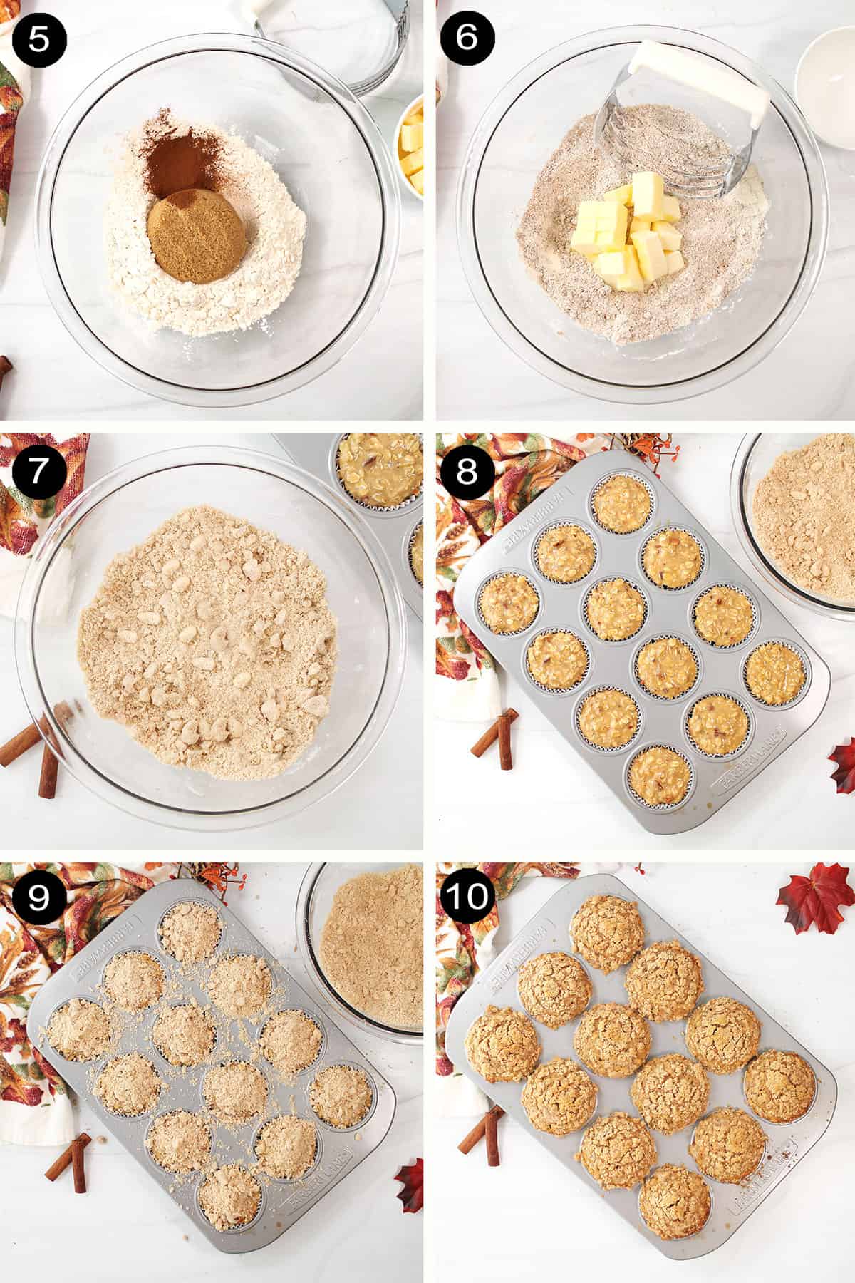 Prep steps to add crumbs and bake muffins.