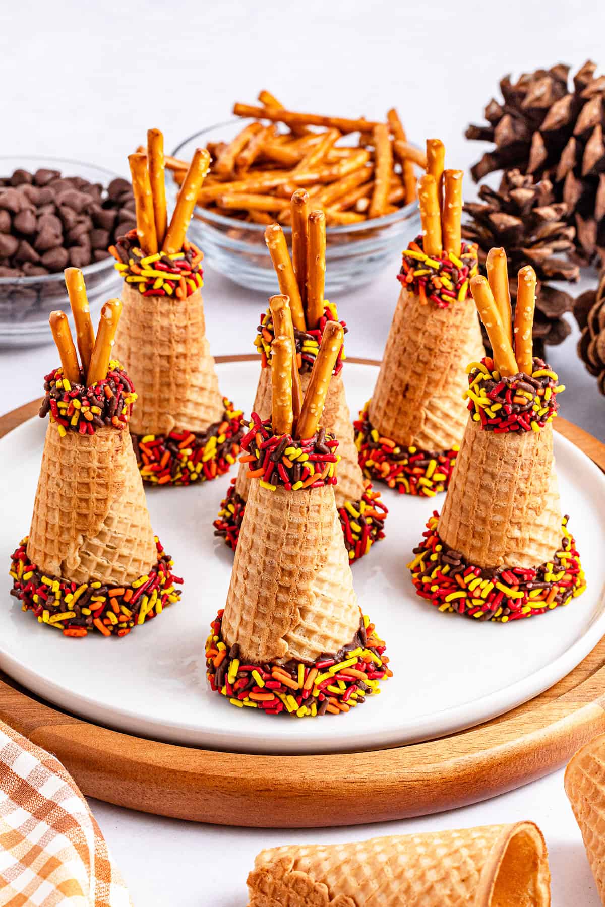 Ready to serve Sugar Cone Teepees on platter.