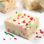 Closeup of piece of sugar cookie fudge.