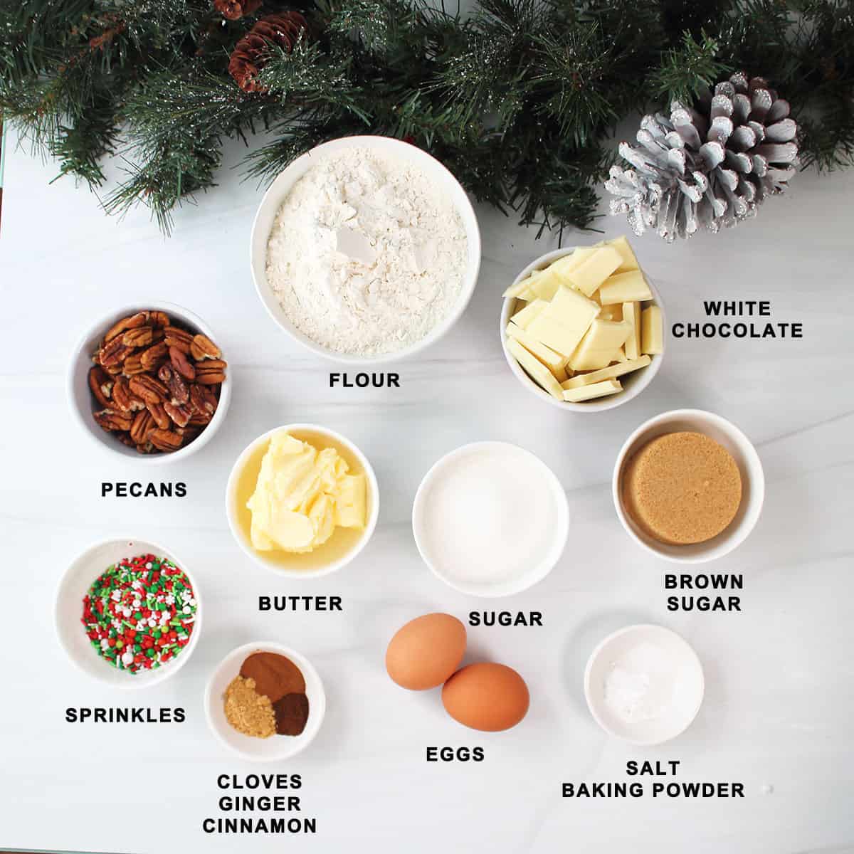 Ingredients for gingerbread biscotti recipe.