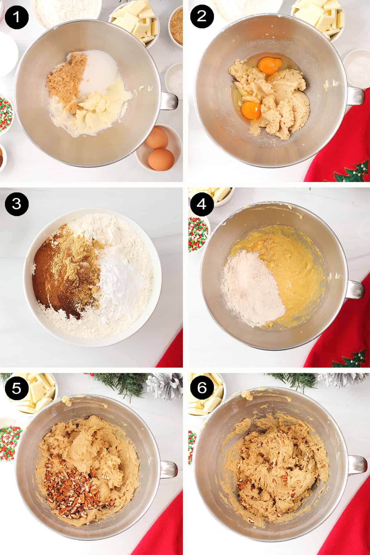 Steps for making biscotti dough.
