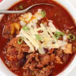 Closeup of bowl of chili.