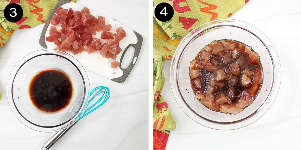 Preparing the tuna poke.