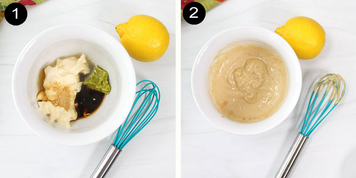 Making wasabi mayo steps.