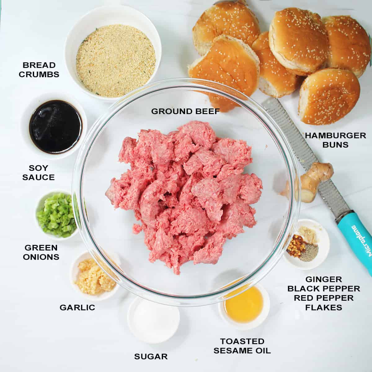 Ingredients for Bulgogi Burger recipe.