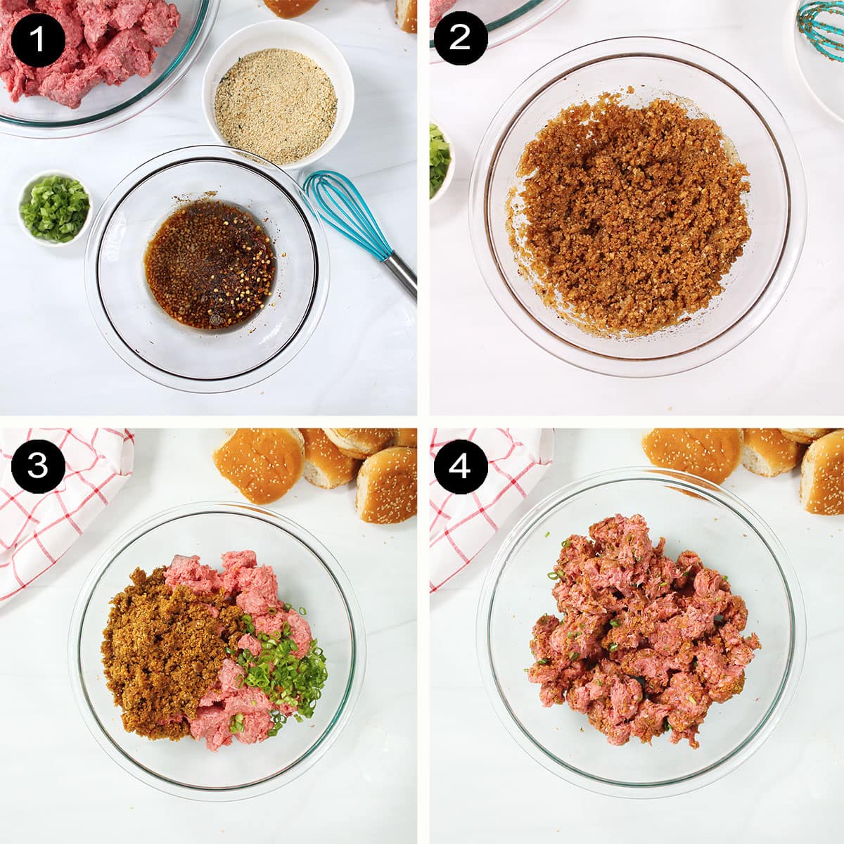 Prep steps for mixing the bulgogi burgers.