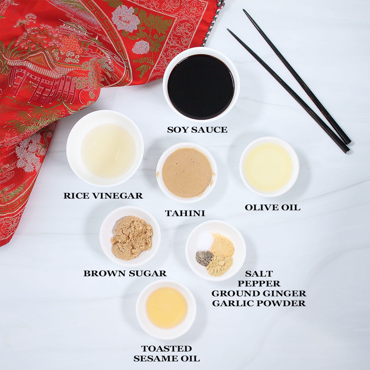 Ingredients for Asian dressing for noodle salad.