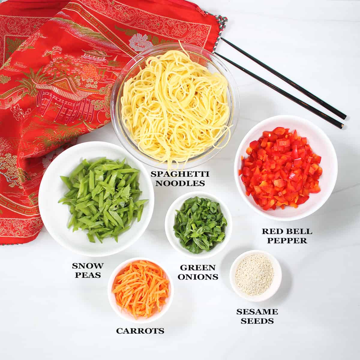 Ingredients for Asian noodle salad recipe.