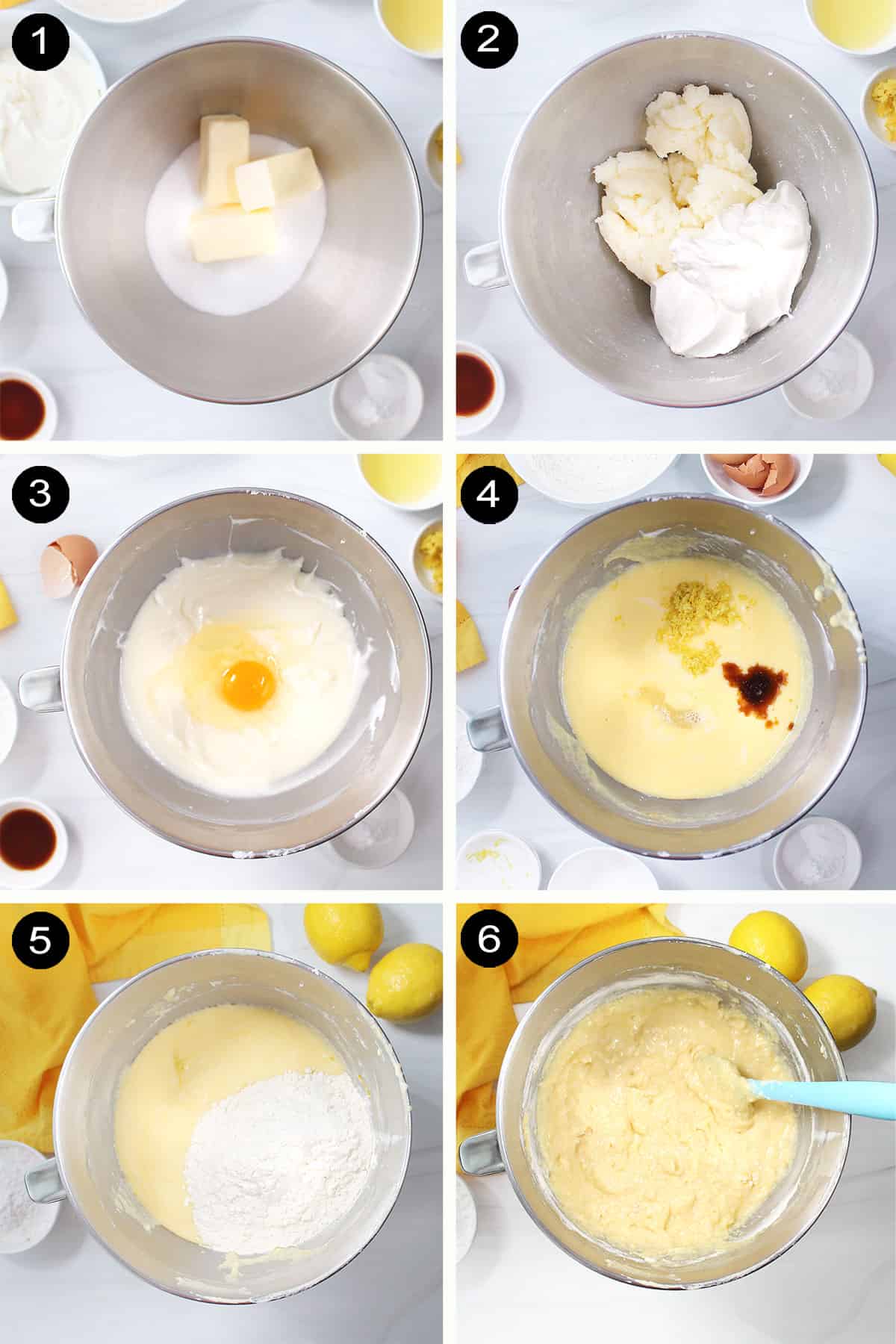 Prep steps to make ricotta lemon cake.