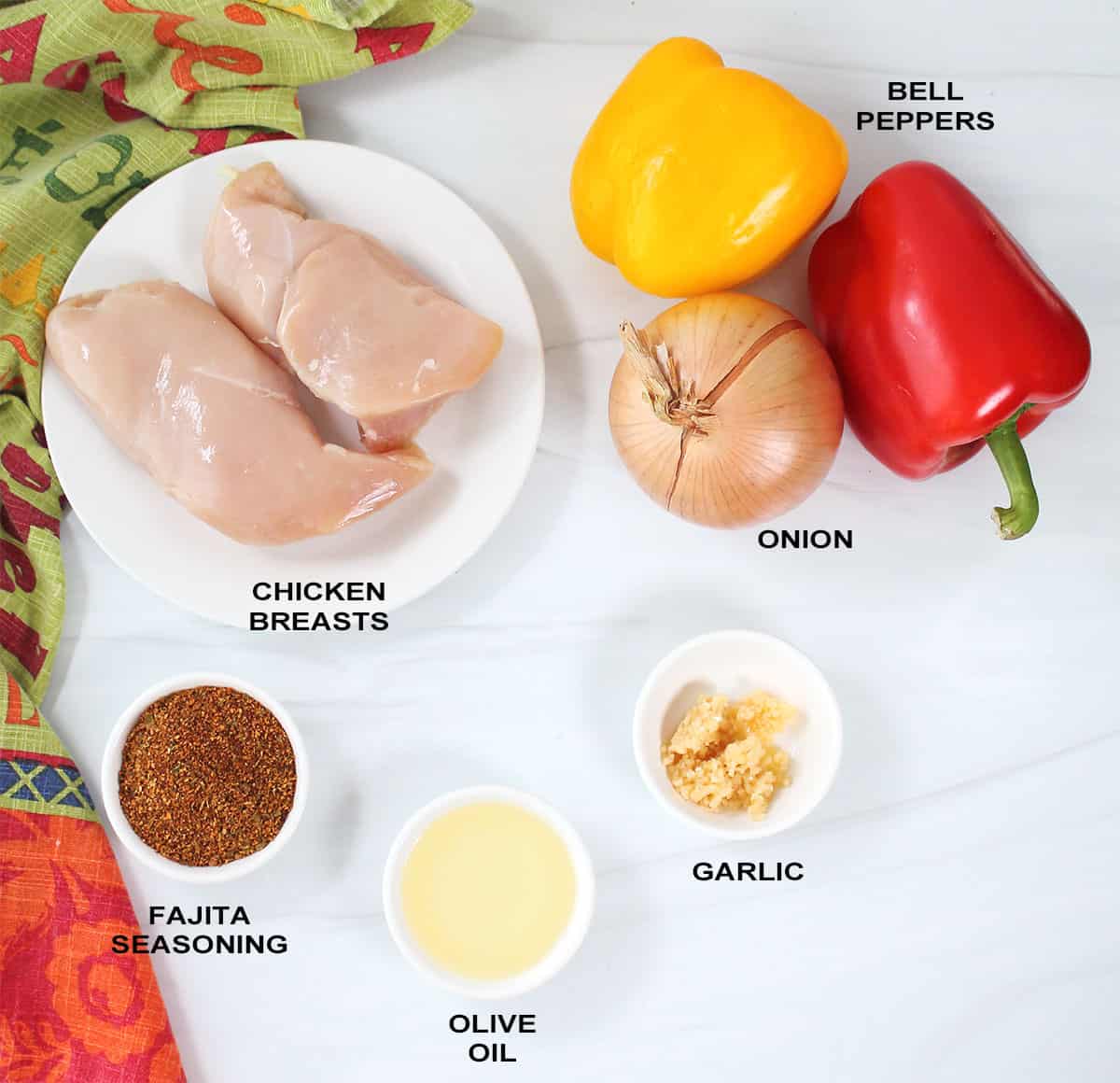 Chicken and veggies fajita mixture ingredients.