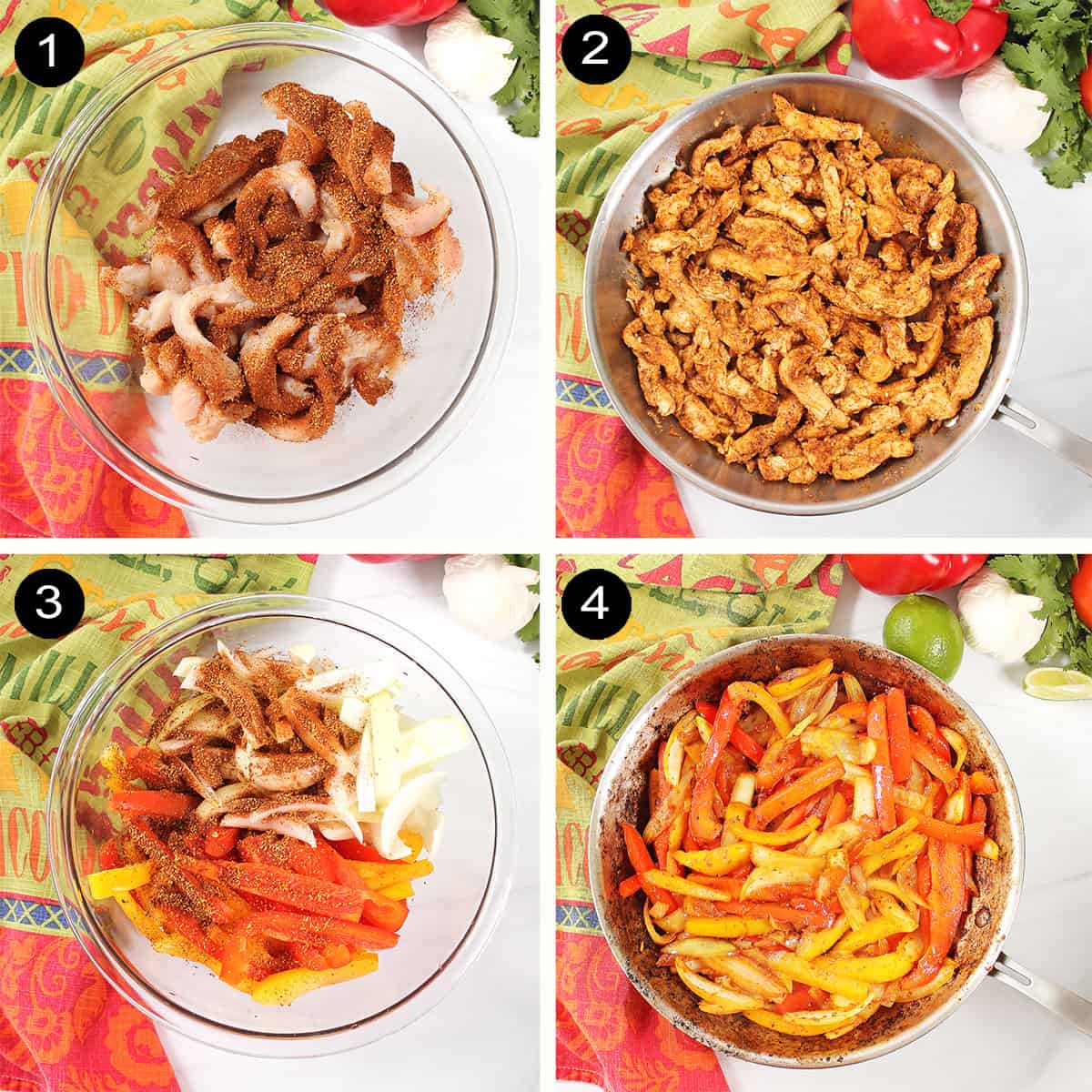 Steps to make chicken fajitas mixture.