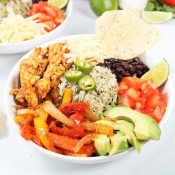 Chicken Fajita Bowl with cilantro lime rice.