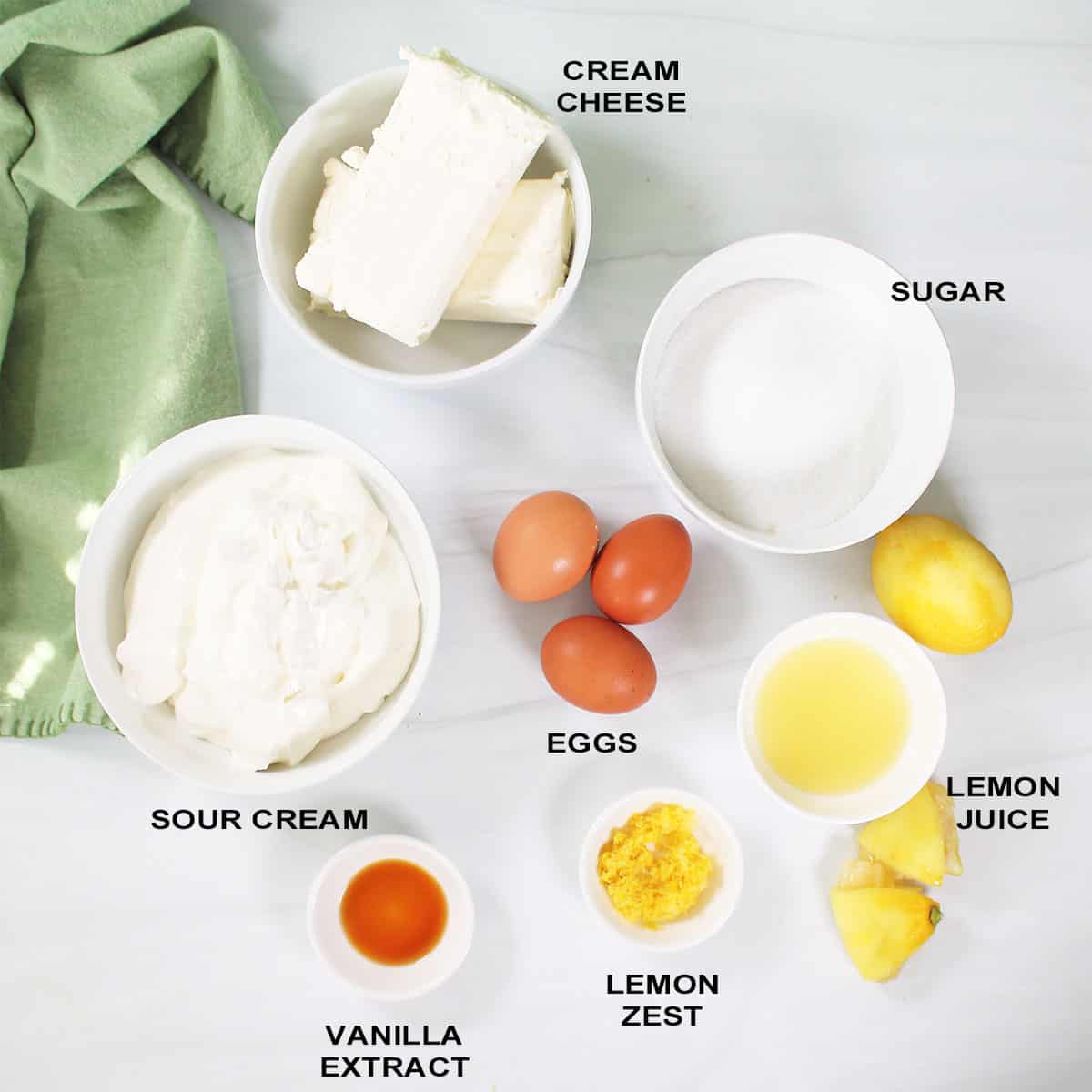 Lemon cheesecake ingredients.