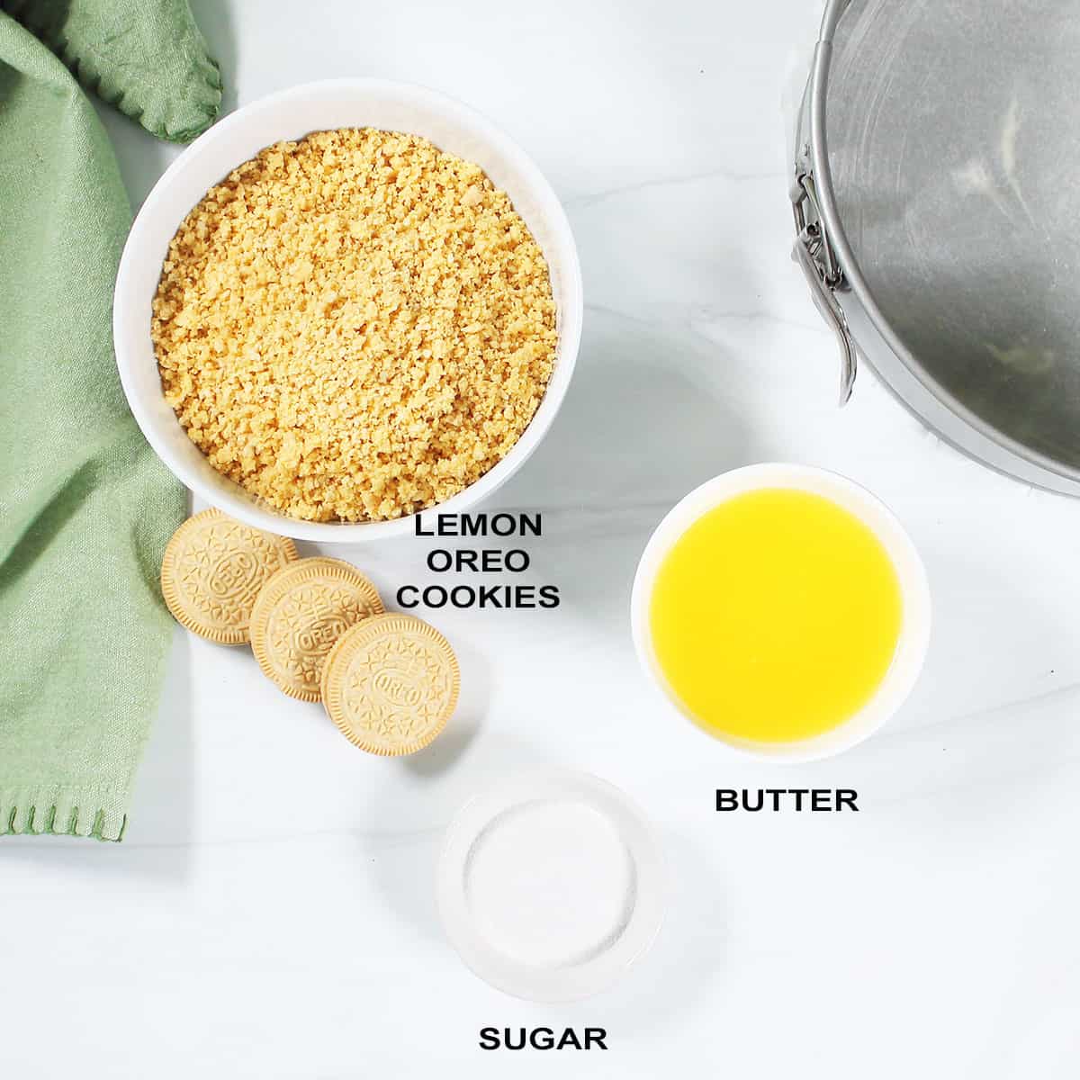 Lemon Oreo crust ingredients.