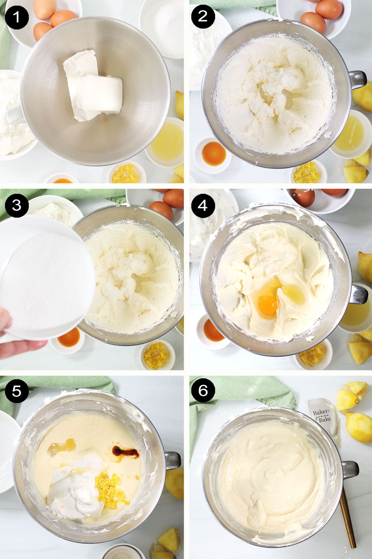 Prep steps for lemon cheesecake filling,