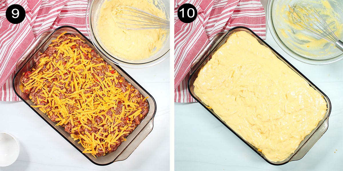 Steps to assemble pulled pork casserole.