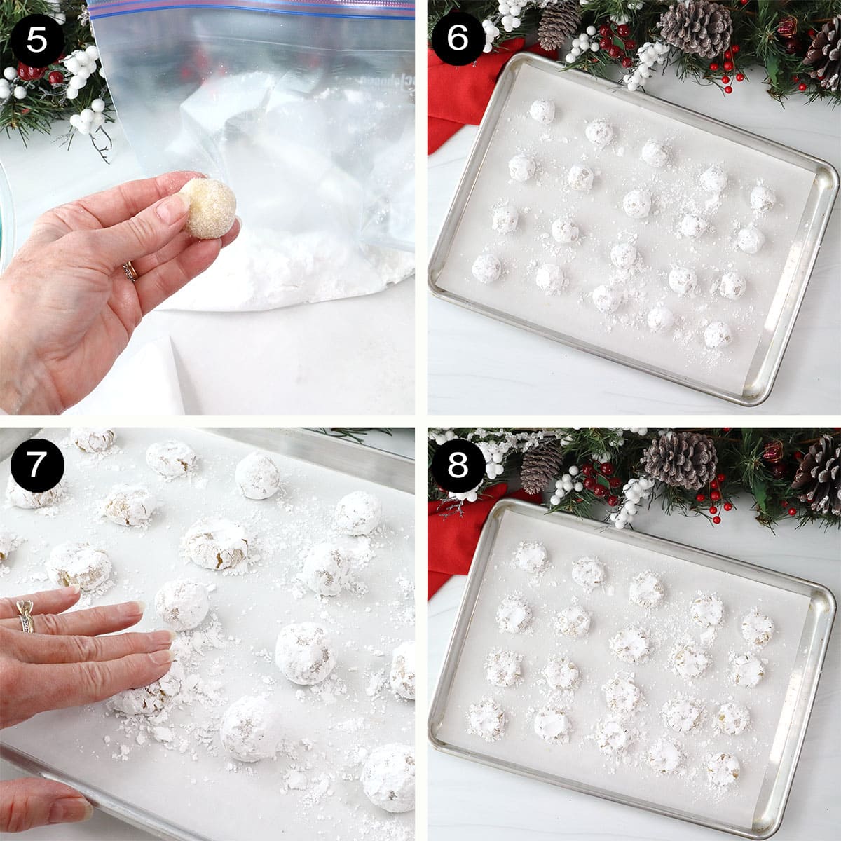 Steps to form and coat cookies.