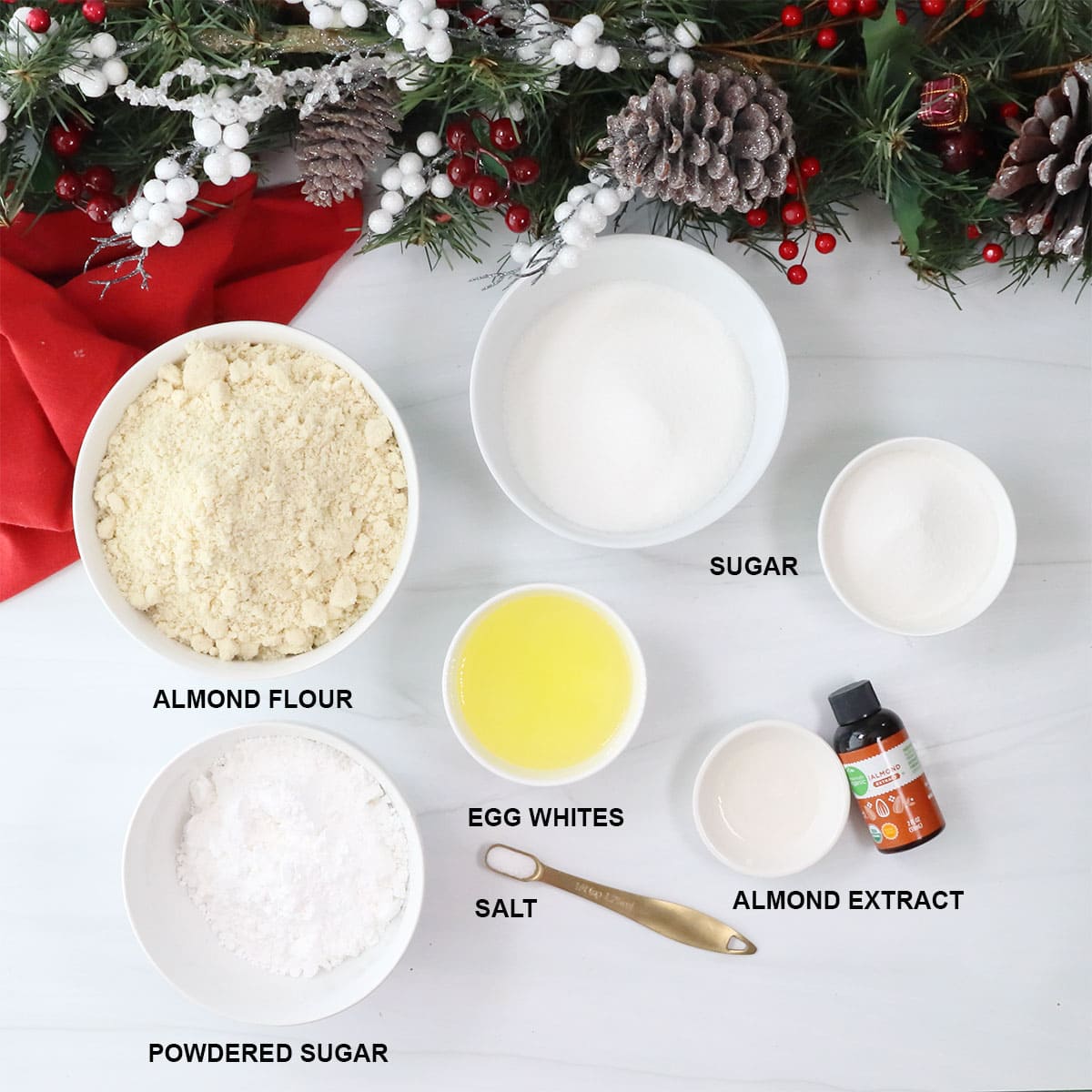 Ingredients for Amaretti Cookies.