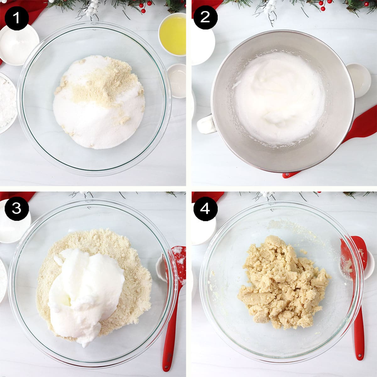 Prep steps for amaretti cookie dough.