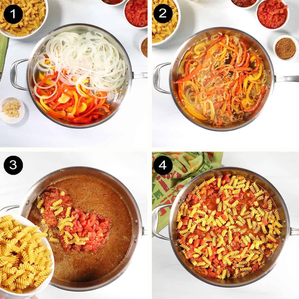 Prep steps 1-4 for Chicken Fajita Bake.