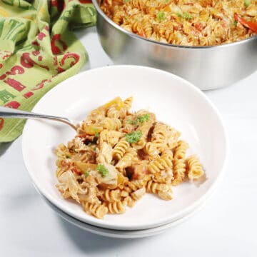 Chicken Fajita Bake serving in bowl.