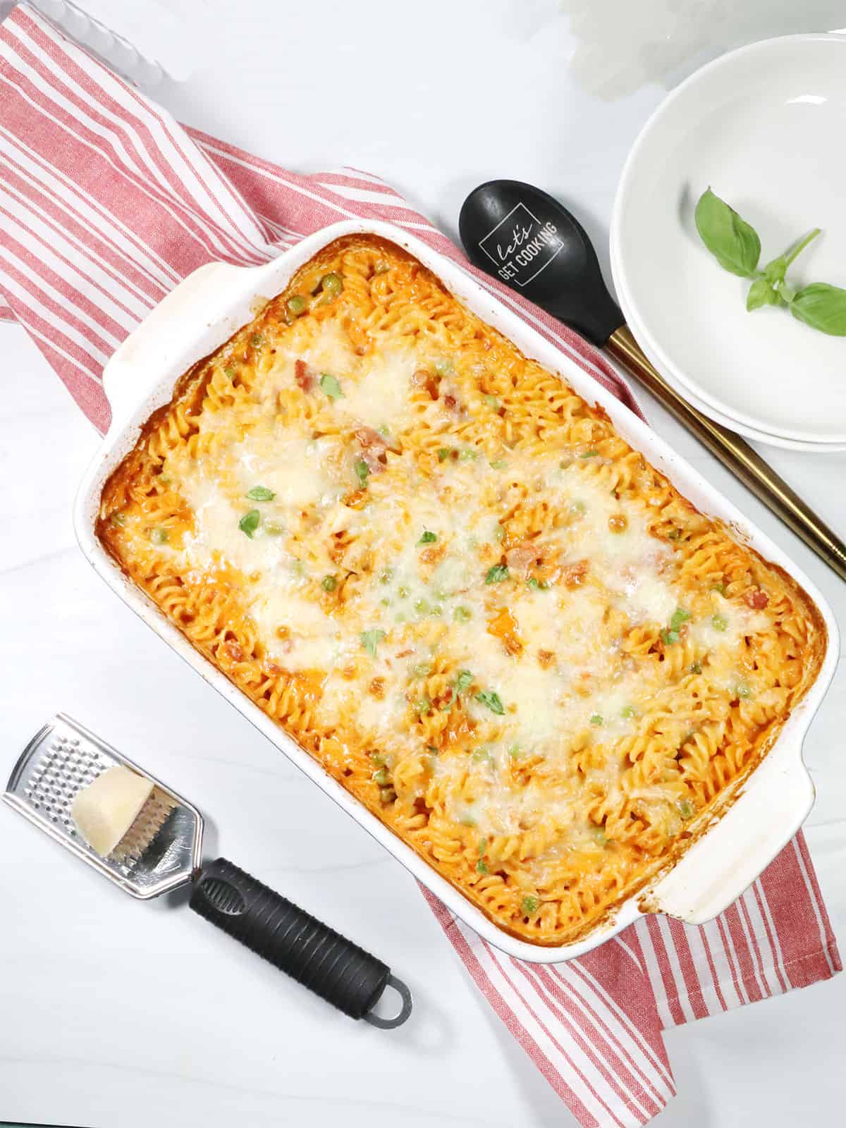 Chicken Vodka Pasta Casserole baked.