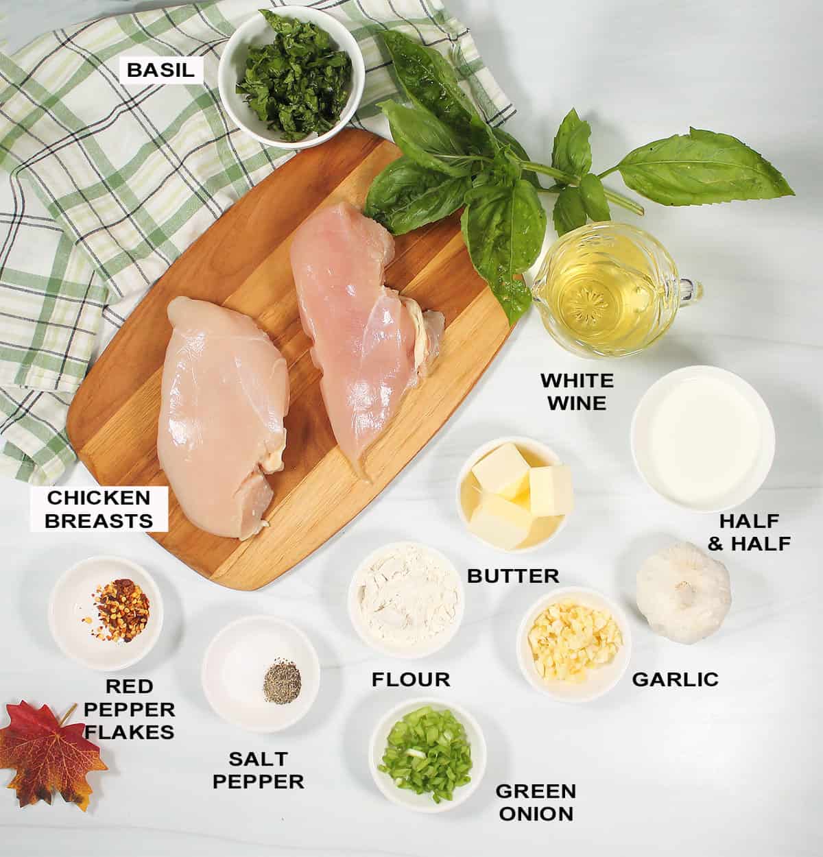 Chicken with basil sauce ingredients.