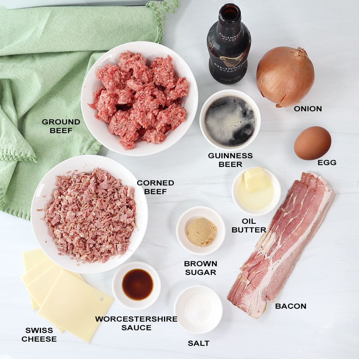Ingredients for Irish Pub Burgers (aka Corned Beef Burgers).