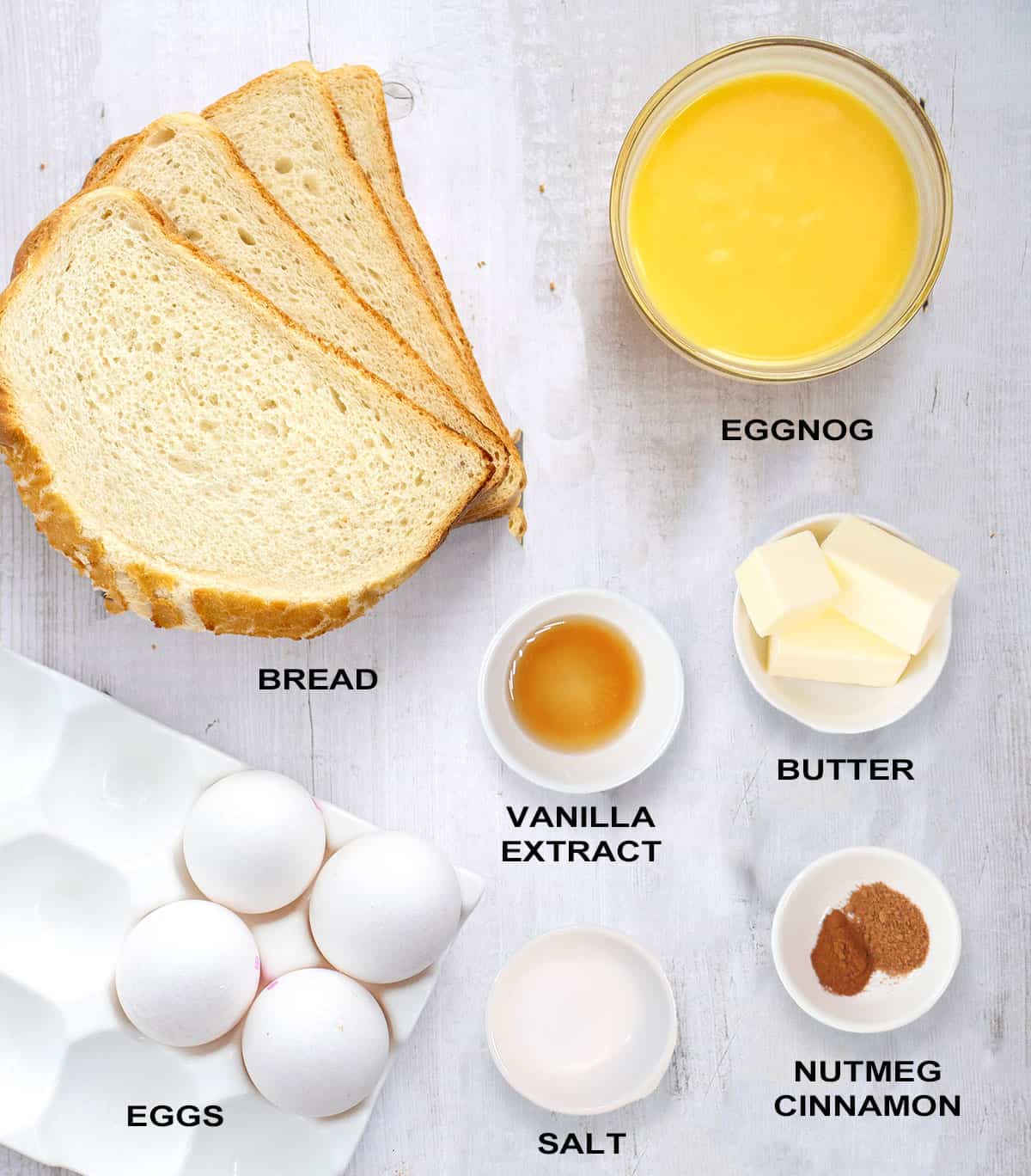 Ingredients for Eggnog French Toast.