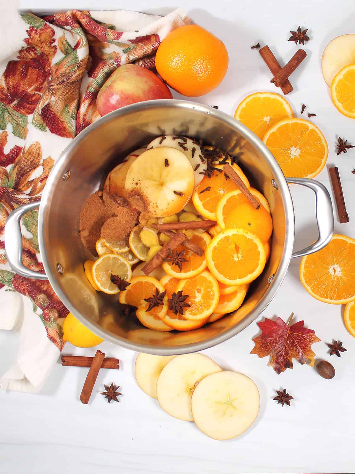 Ingredients for Fall Simmer Pot in large pot.