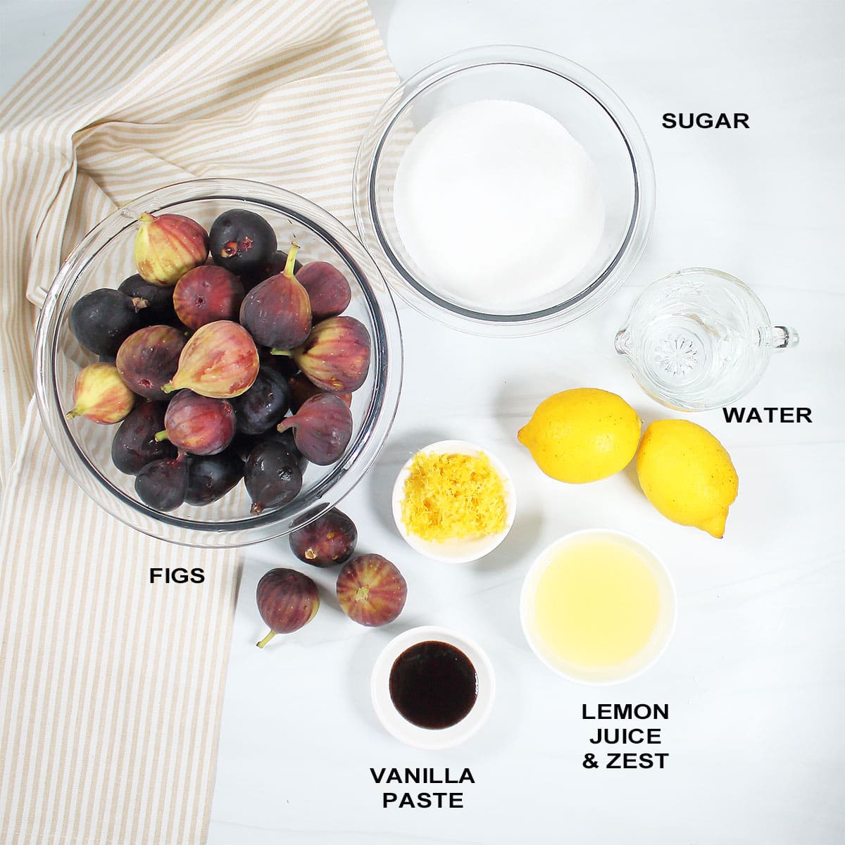 Ingredients for fig jam recipe.