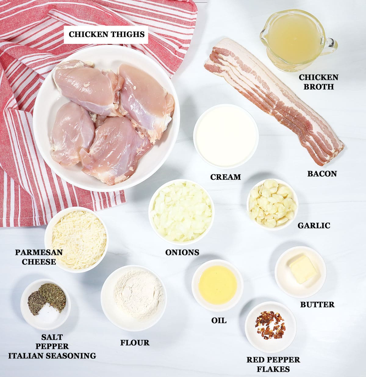 Ingredients for garlic chicken thighs.