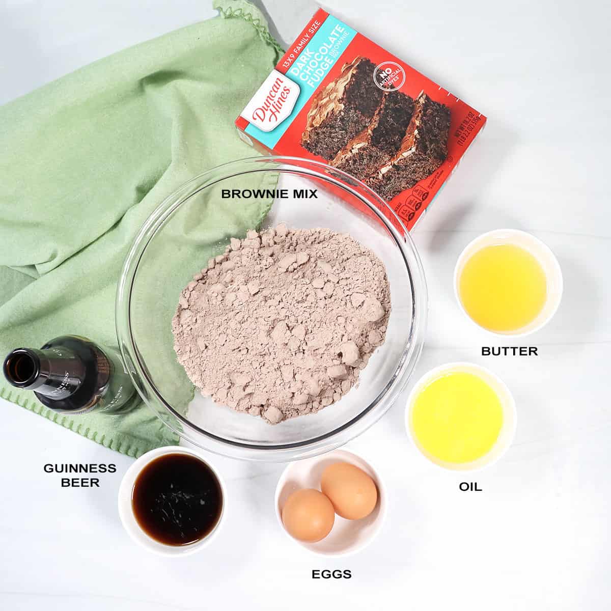 Guinness Brownies recipe ingredients.