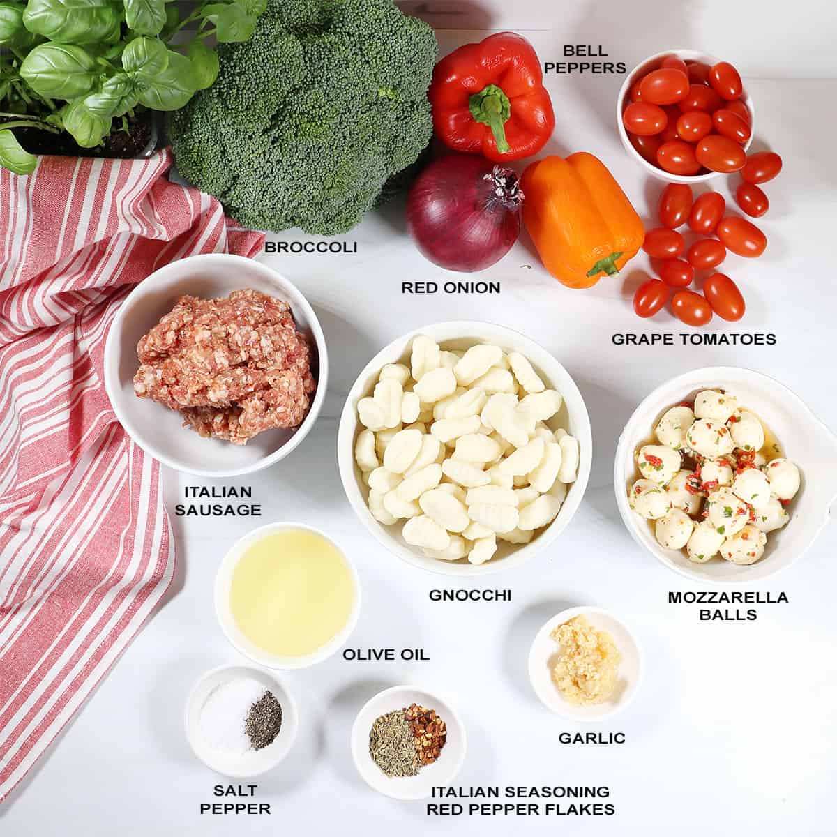 Sheet Pan Gnocchi and Sausage ingredients.