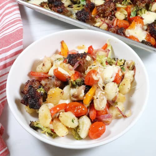 Sheet Pan Gnocchi with Sausage serving.