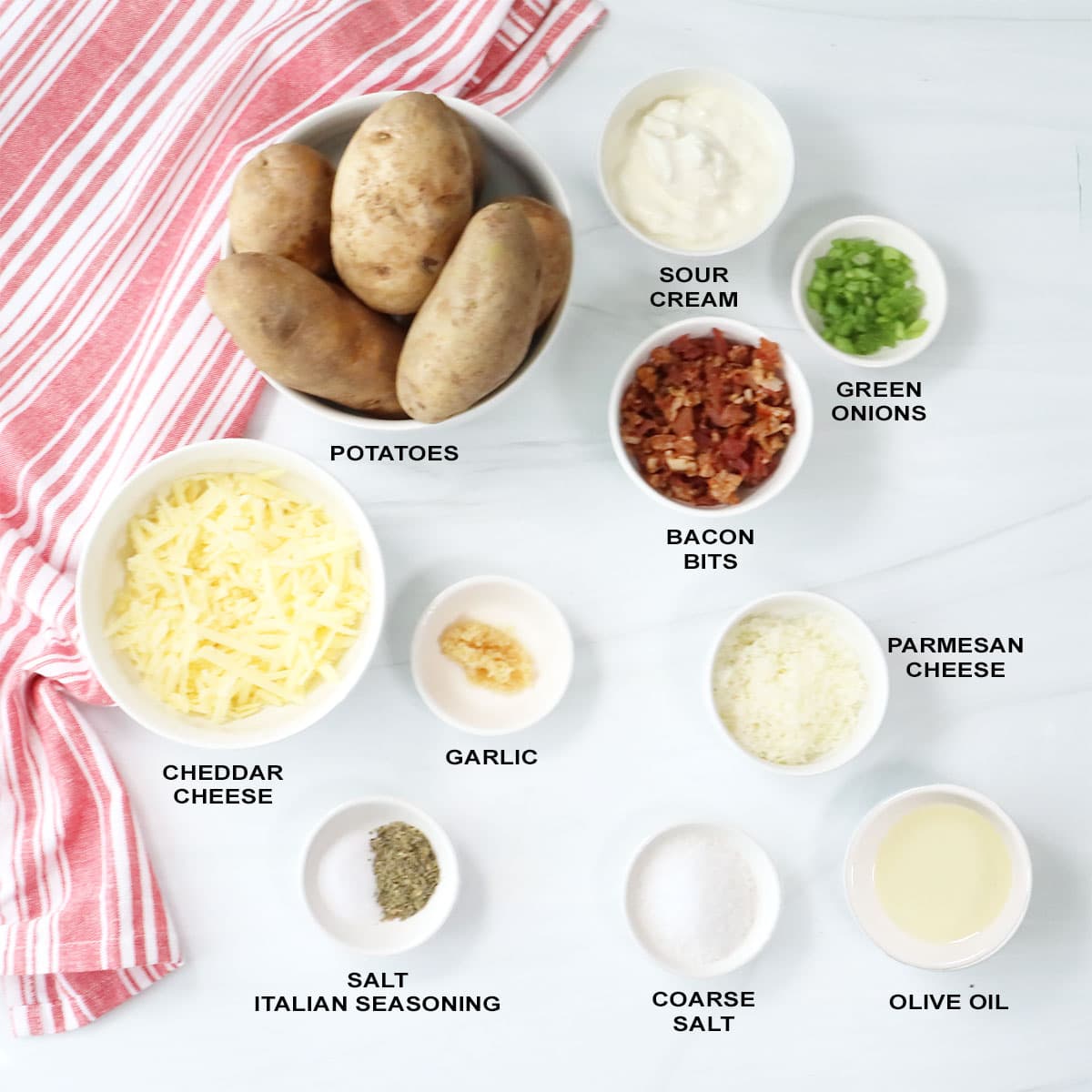 Potato Skins in air fryer recipe ingredients.