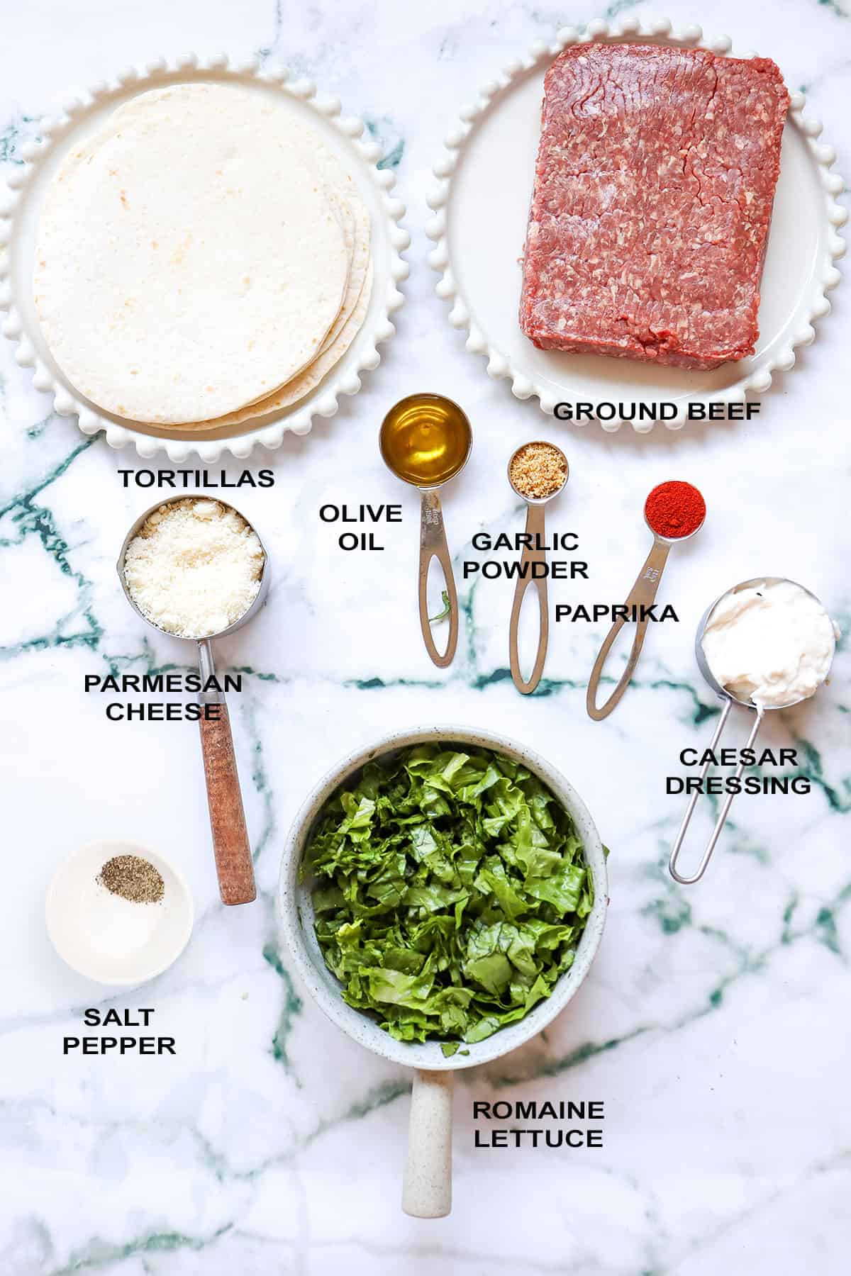 Smash Burger Caesar Salad Tacos ingredients.