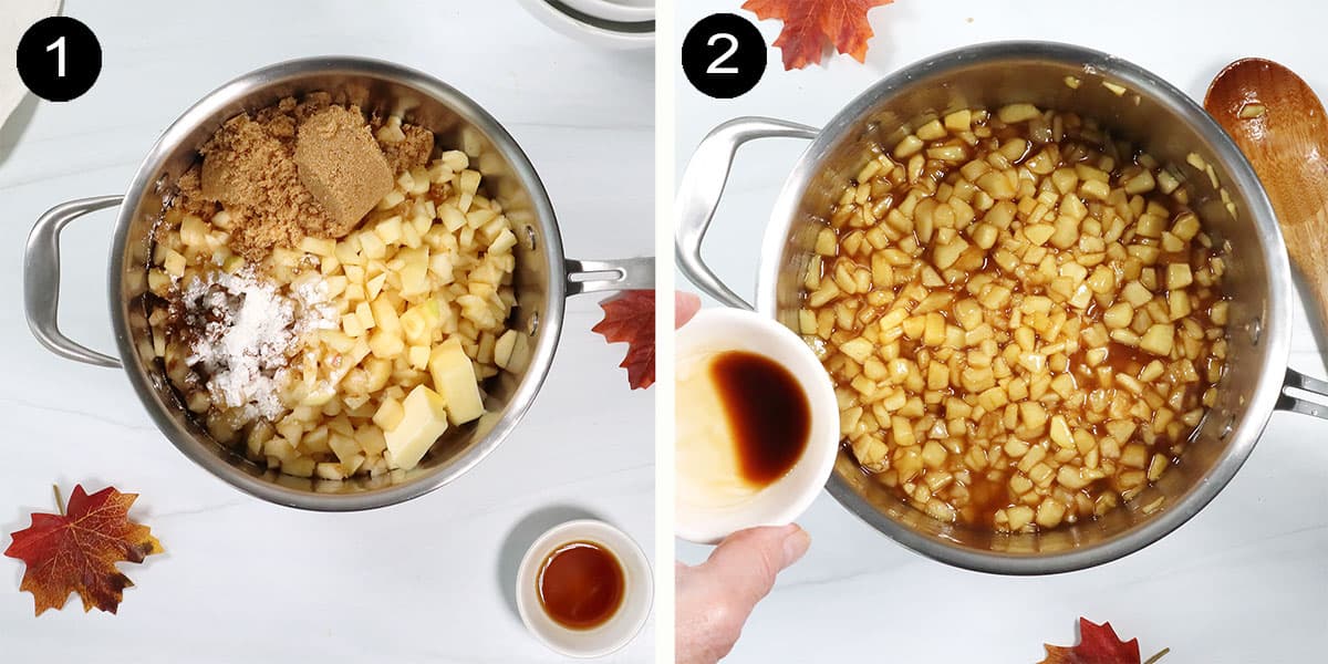 Steps to make apple filling.