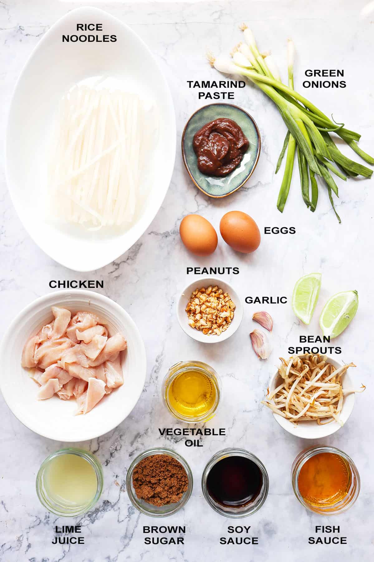 Chicken Pad Thai ingredients.