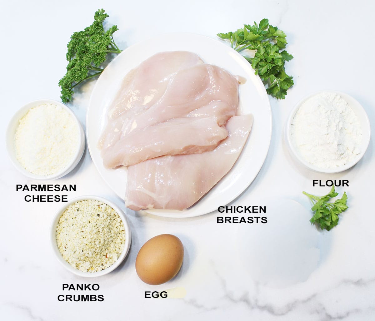 Ingredients for breaded chicken for sub. 