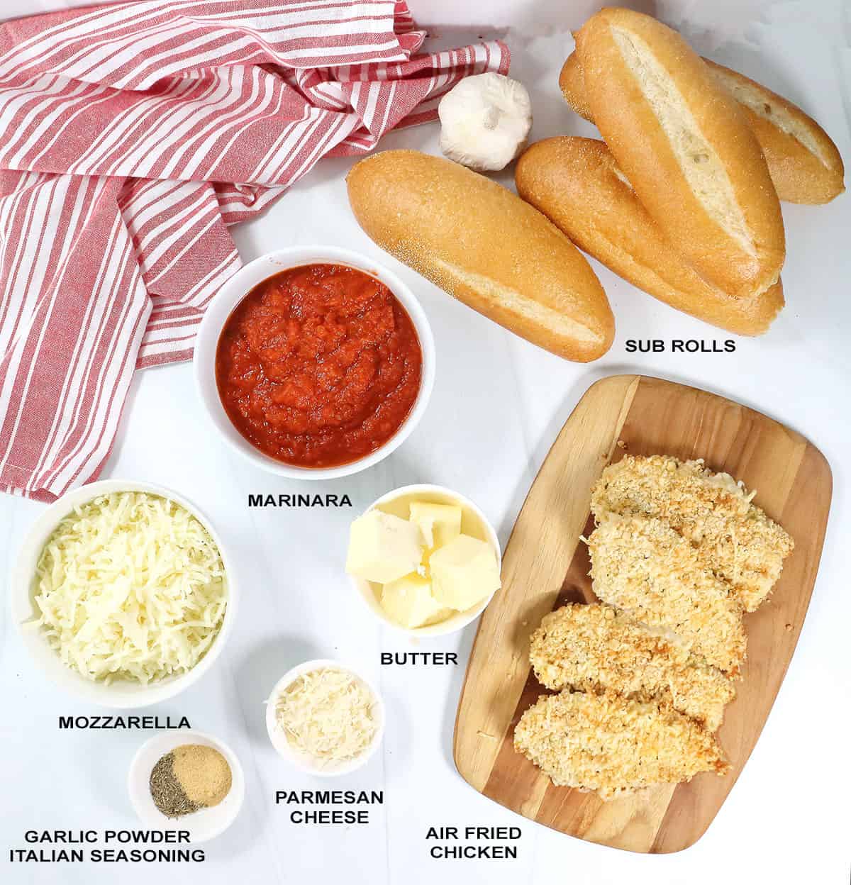Ingredients for Chicken Parmesan Subs.