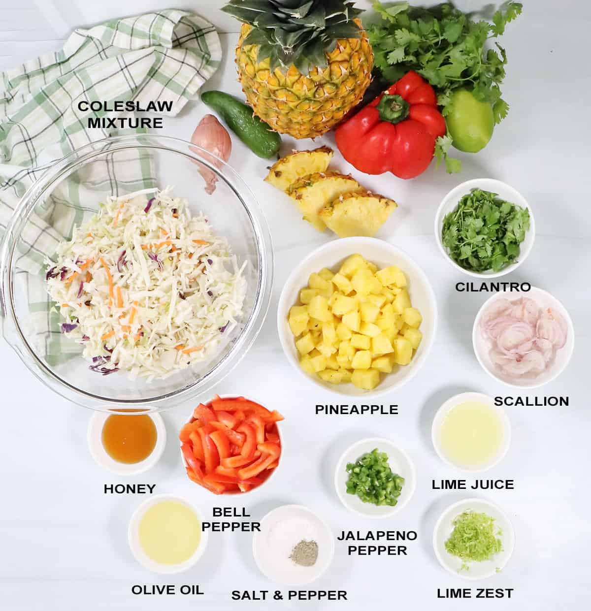 Ingredients for pineapple jalapeno coleslaw.