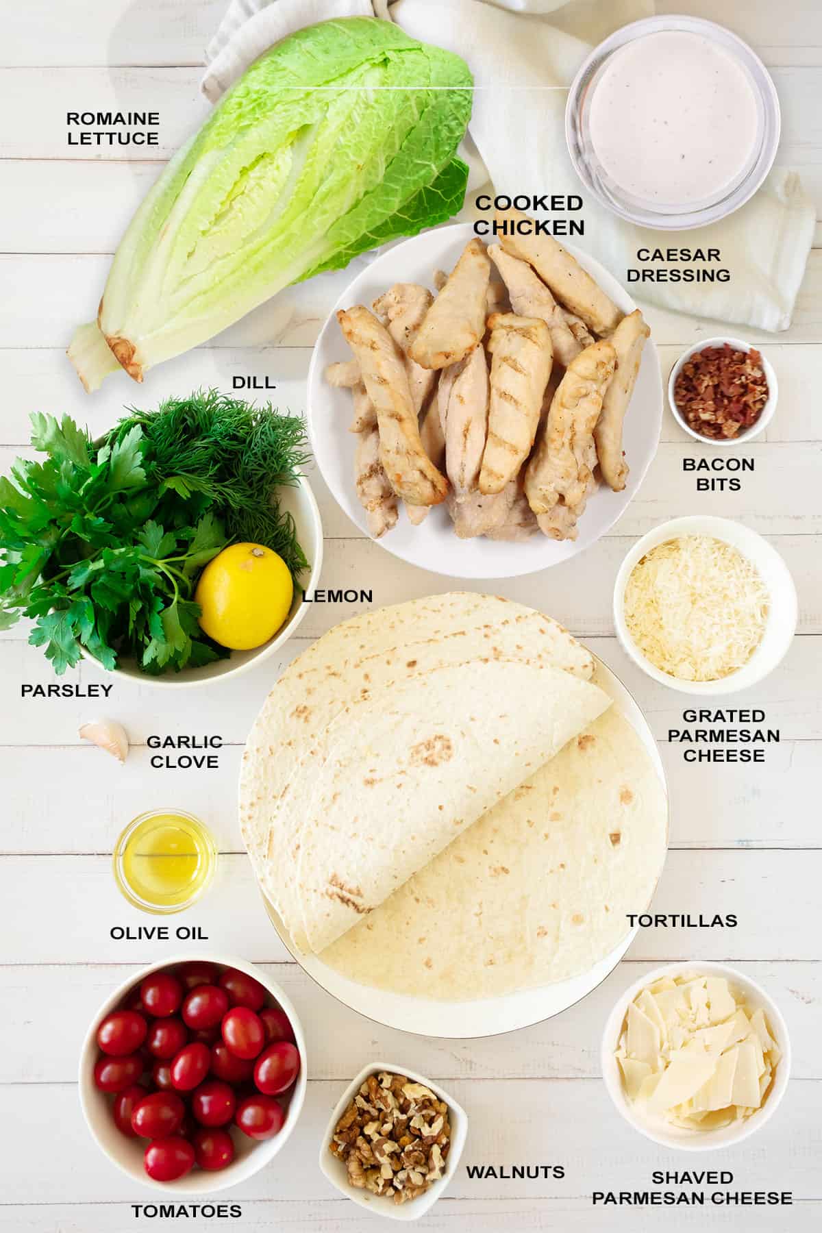 Chicken Caesar Wrap ingredients.