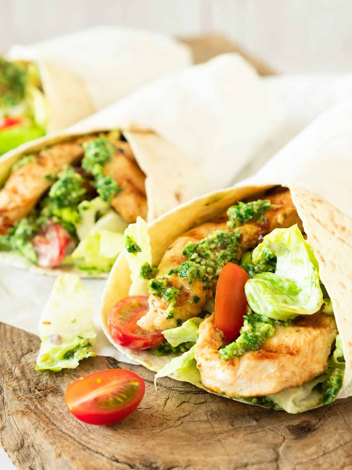 Wraps showing Chicken Caesar Salad filling.