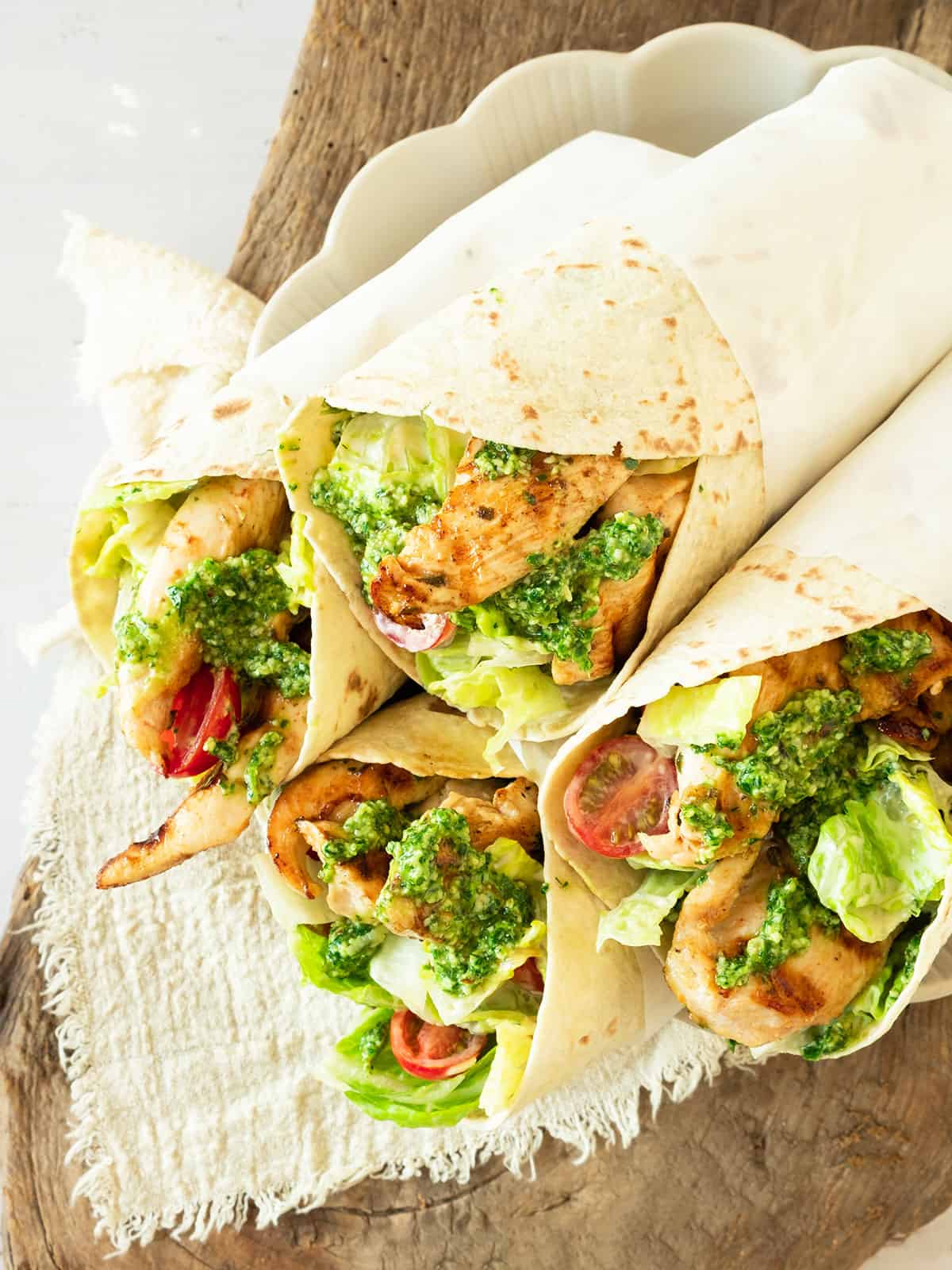 Pesto Chicken Caesar Wrap stacked.