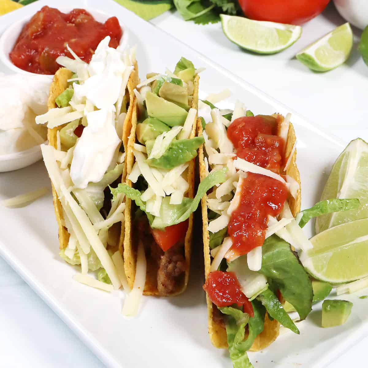 Closeup of homemade ground beef tacos.